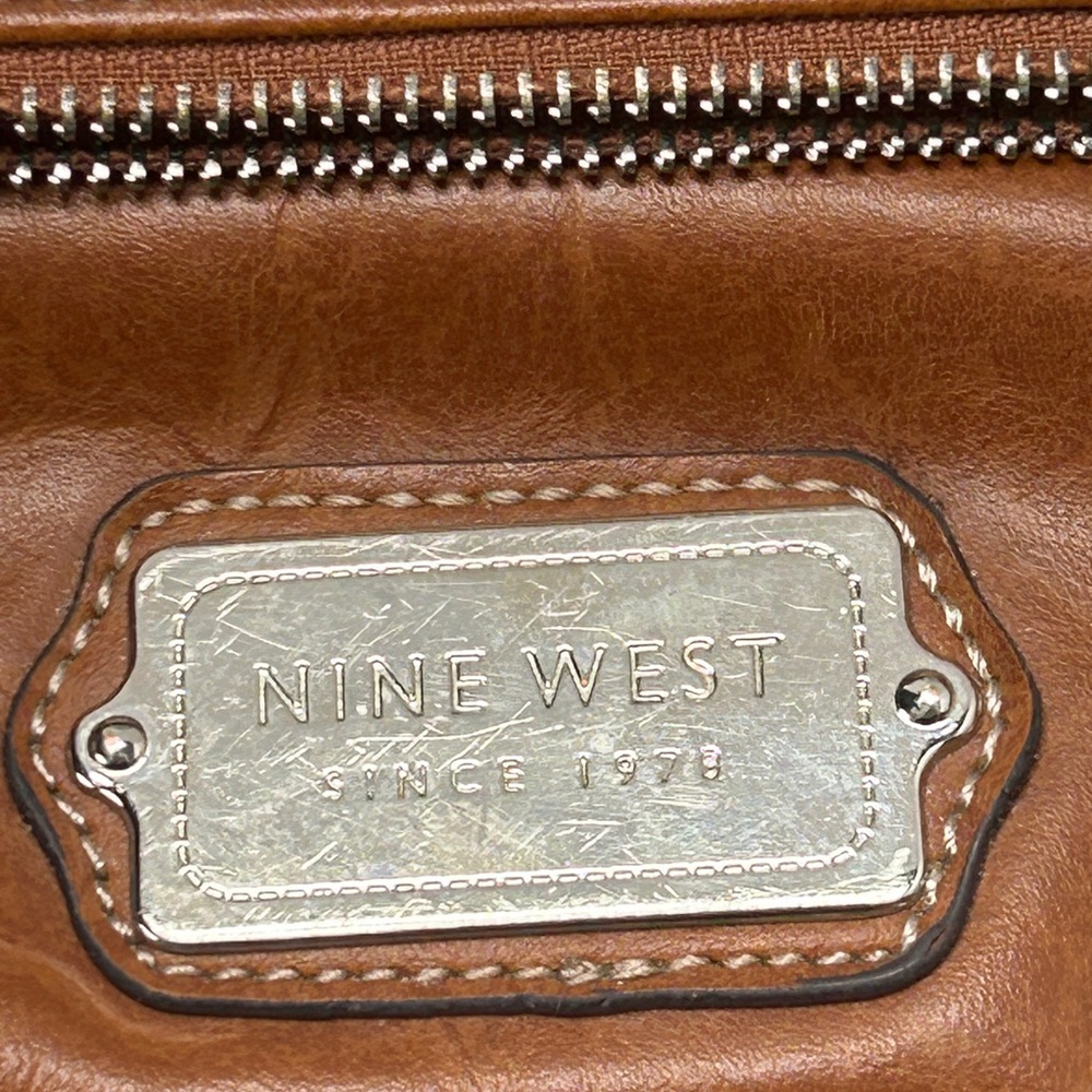 Nine West Brown Crossbody Bag Studs Zippers & Buckles Double Handle Purse - Picture 2 of 16